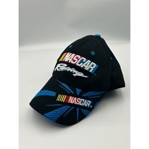 NASCAR Racing Hat Black Blue Embroidered Logo Adjustable Strapback Cap